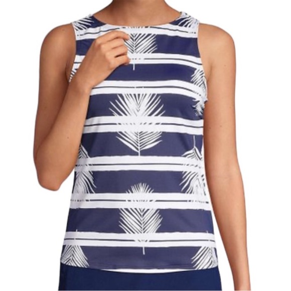 Lands’ End Navy Palm Stripe size 14 DD bra cups Tankini Top - Picture 2 of 8